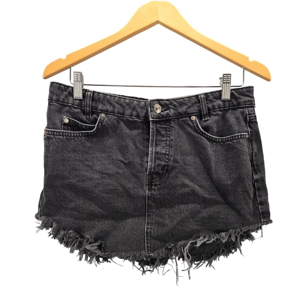 We The Free Black Denim Distressed Frayed Hem Cutoff Skirt Womens Size 6